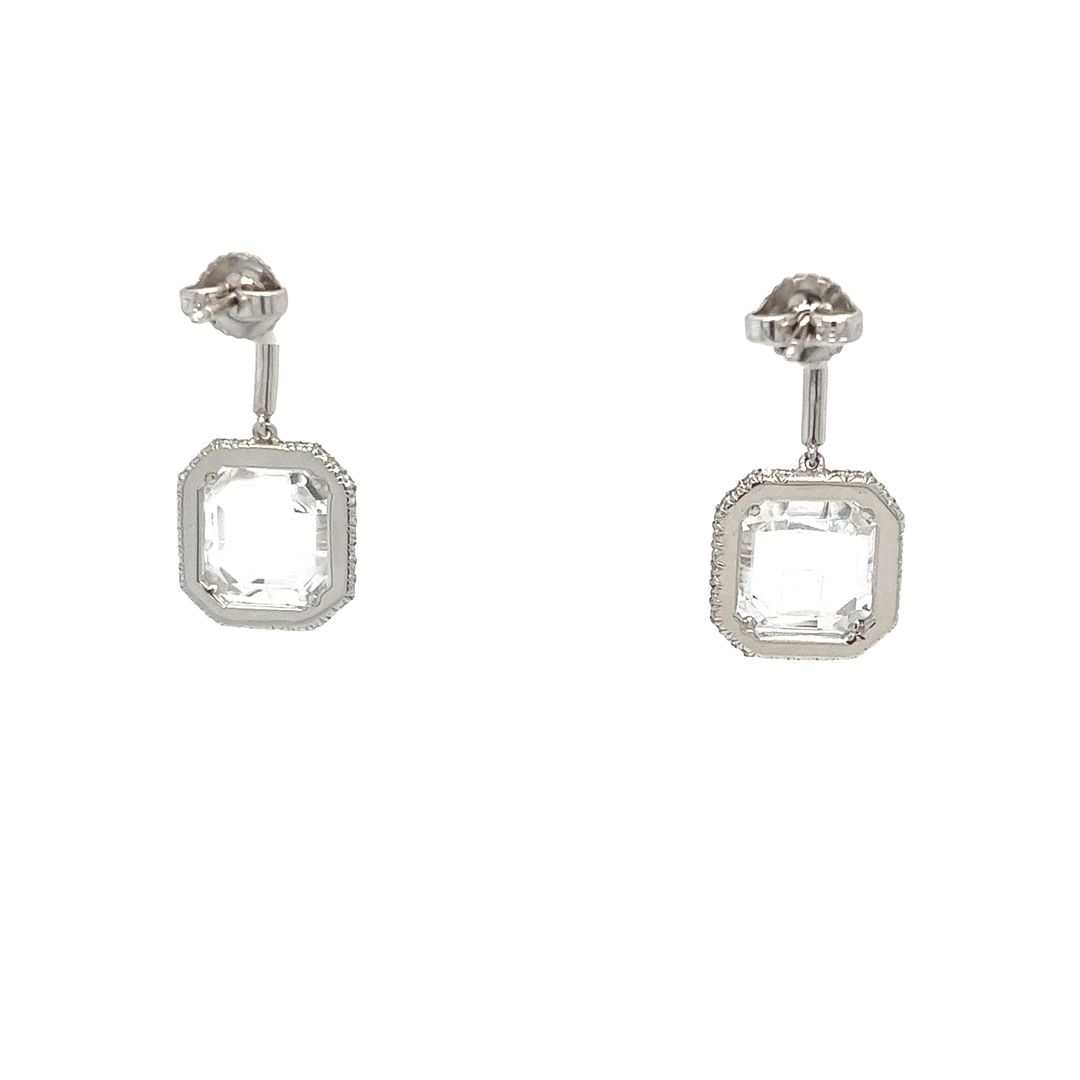 Quartz and Diamond Halo Drop Earrings