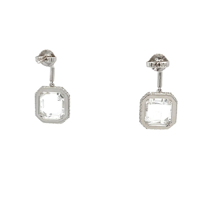 Quartz and Diamond Halo Drop Earrings