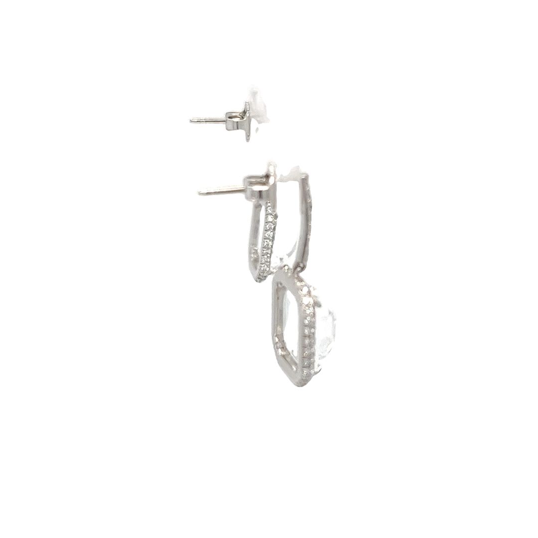 Quartz and Diamond Halo Drop Earrings