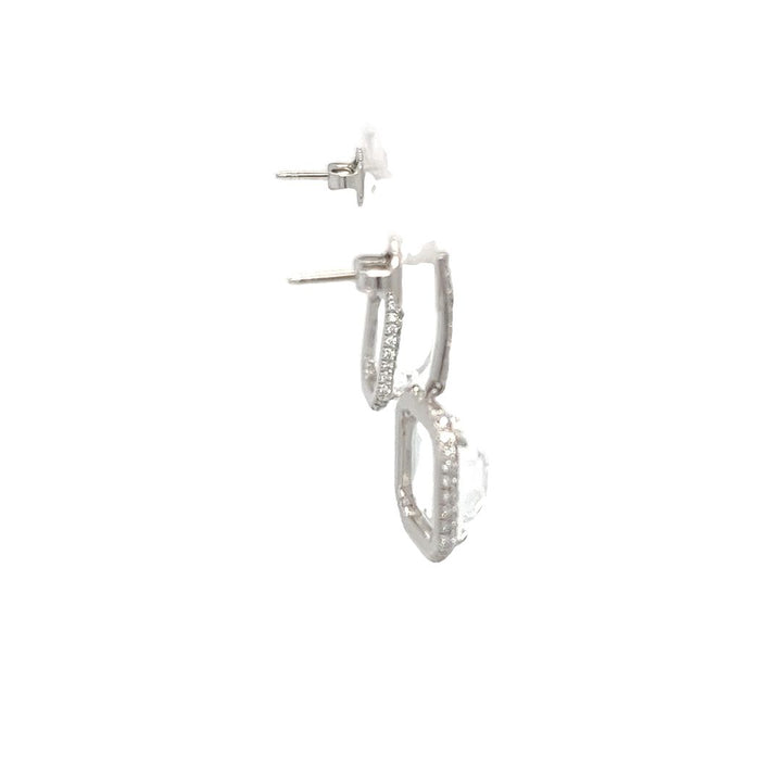 Quartz and Diamond Halo Drop Earrings
