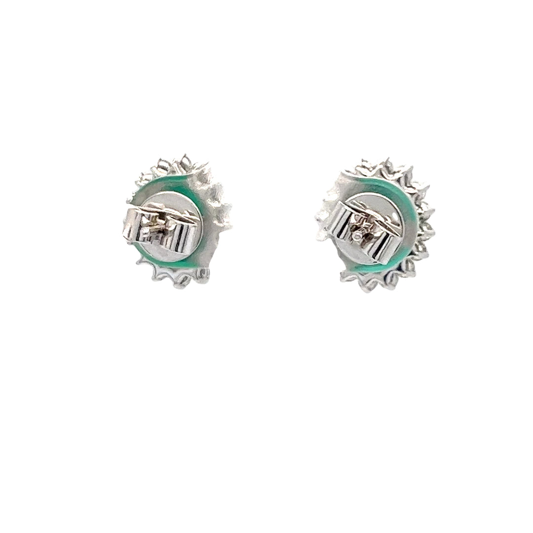 18K White Gold Cabochon Emerald and Diamond Halo Earrings