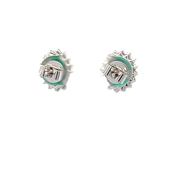 18K White Gold Cabochon Emerald and Diamond Halo Earrings