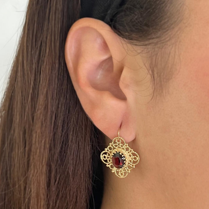Garnet Wire Drop Earrings