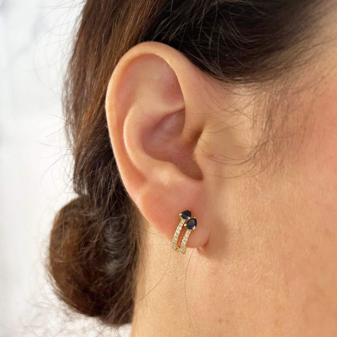 Double Sapphire Huggie Hoops