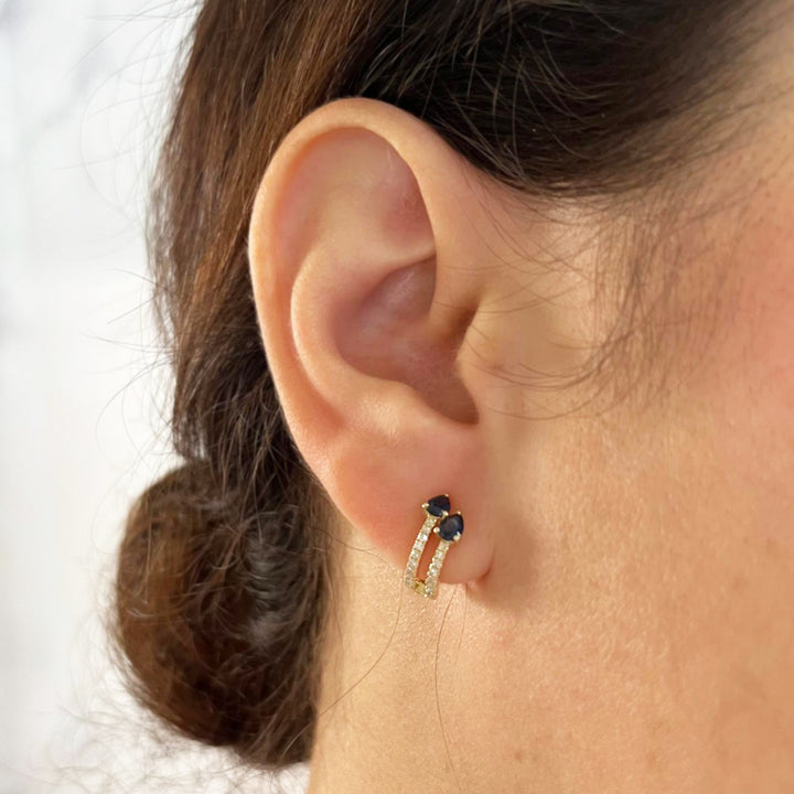 Double Sapphire Huggie Hoops