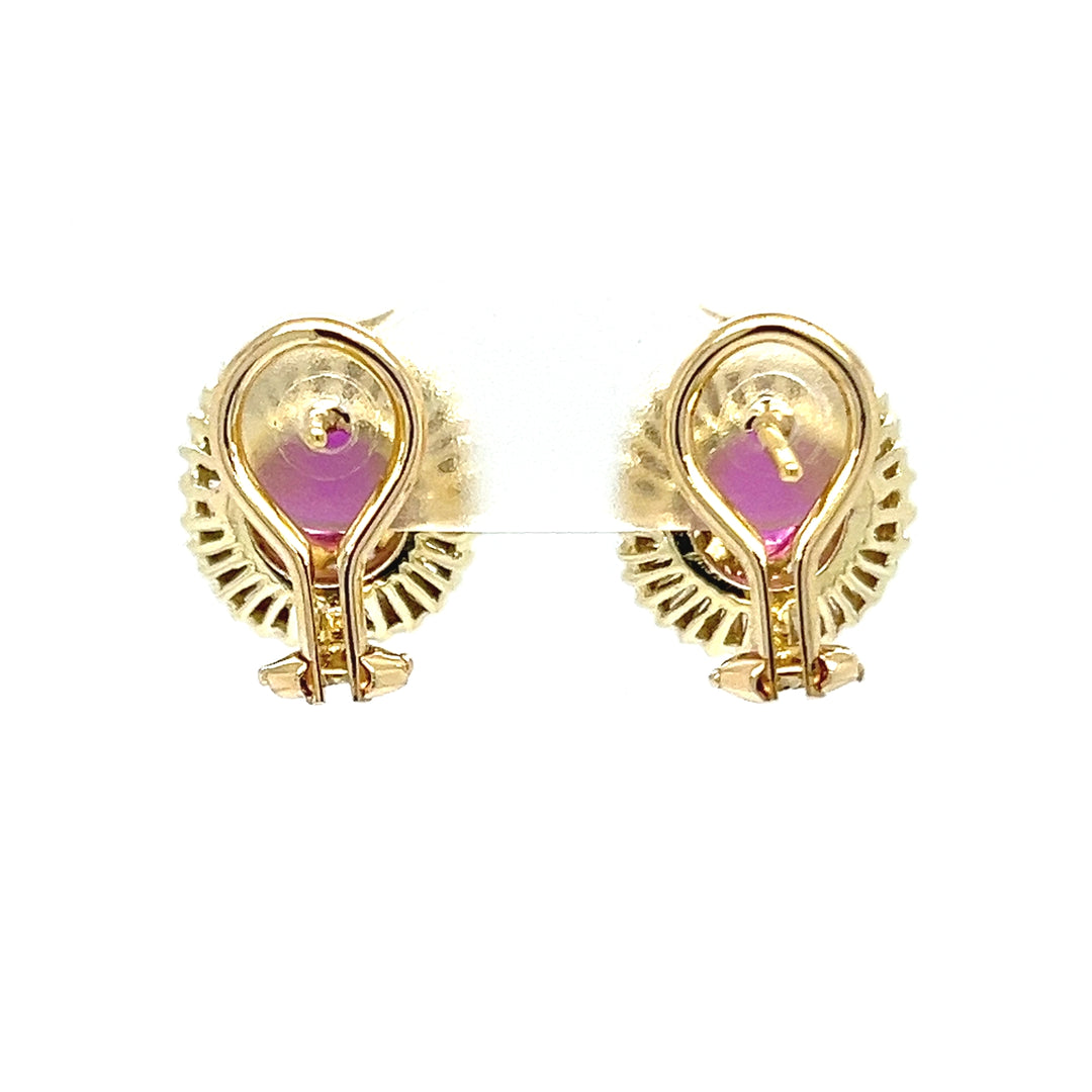 14K Yellow Gold Ballerina Earrings with Rubies and Diamond Halo