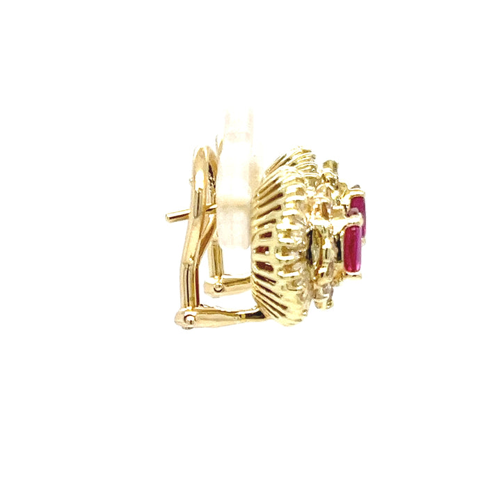 14K Yellow Gold Ballerina Earrings with Rubies and Diamond Halo