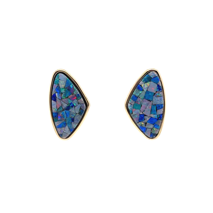 14K Yellow Gold Mosaic Opal Drop Earrings