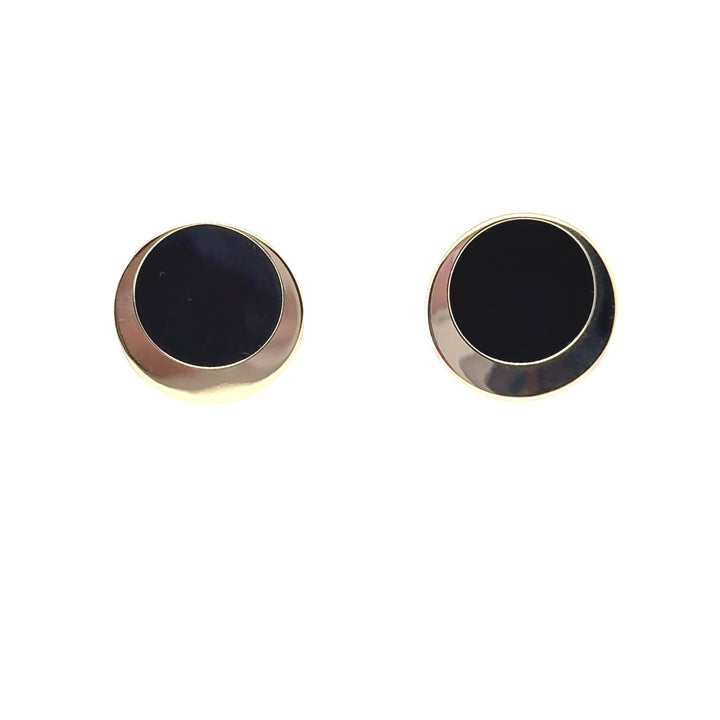 14K Yellow Gold Onyx Disc Earrings