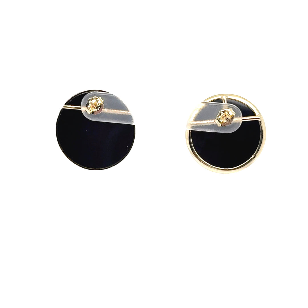 14K Yellow Gold Onyx Disc Earrings