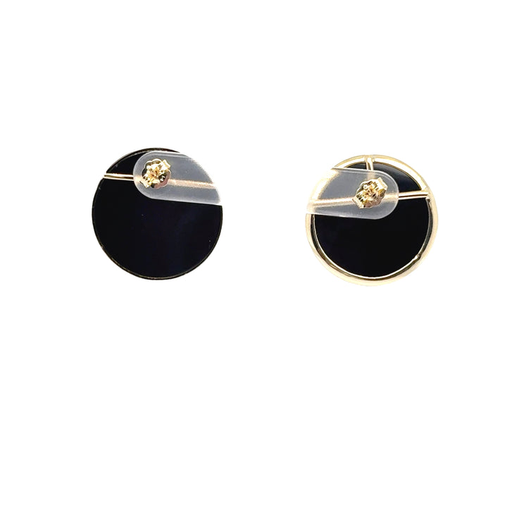 14K Yellow Gold Onyx Disc Earrings