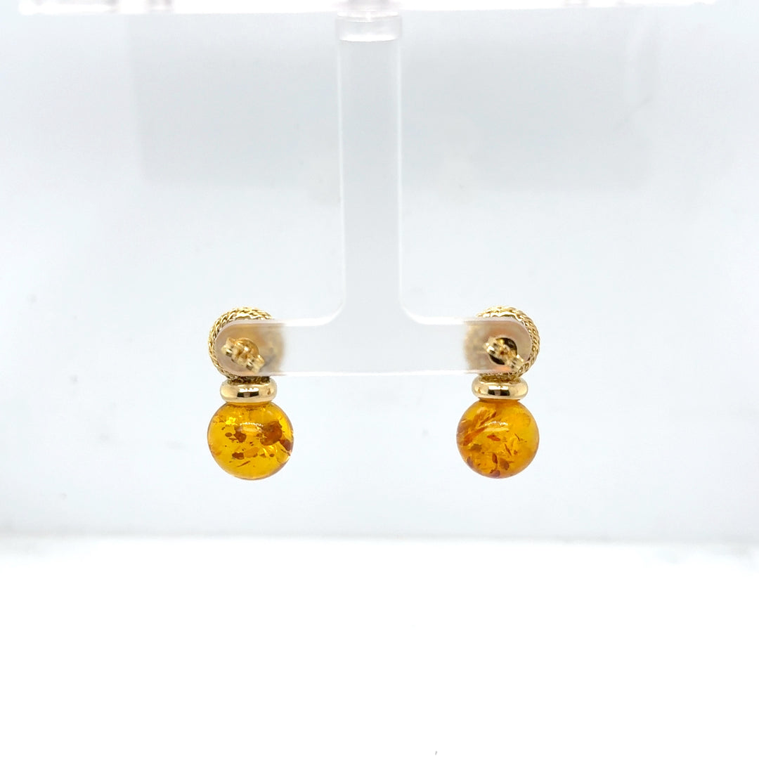 18K Yellow Gold Amber Drop Earrings