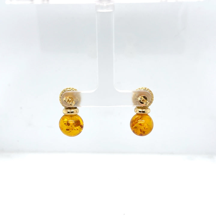 18K Yellow Gold Amber Drop Earrings