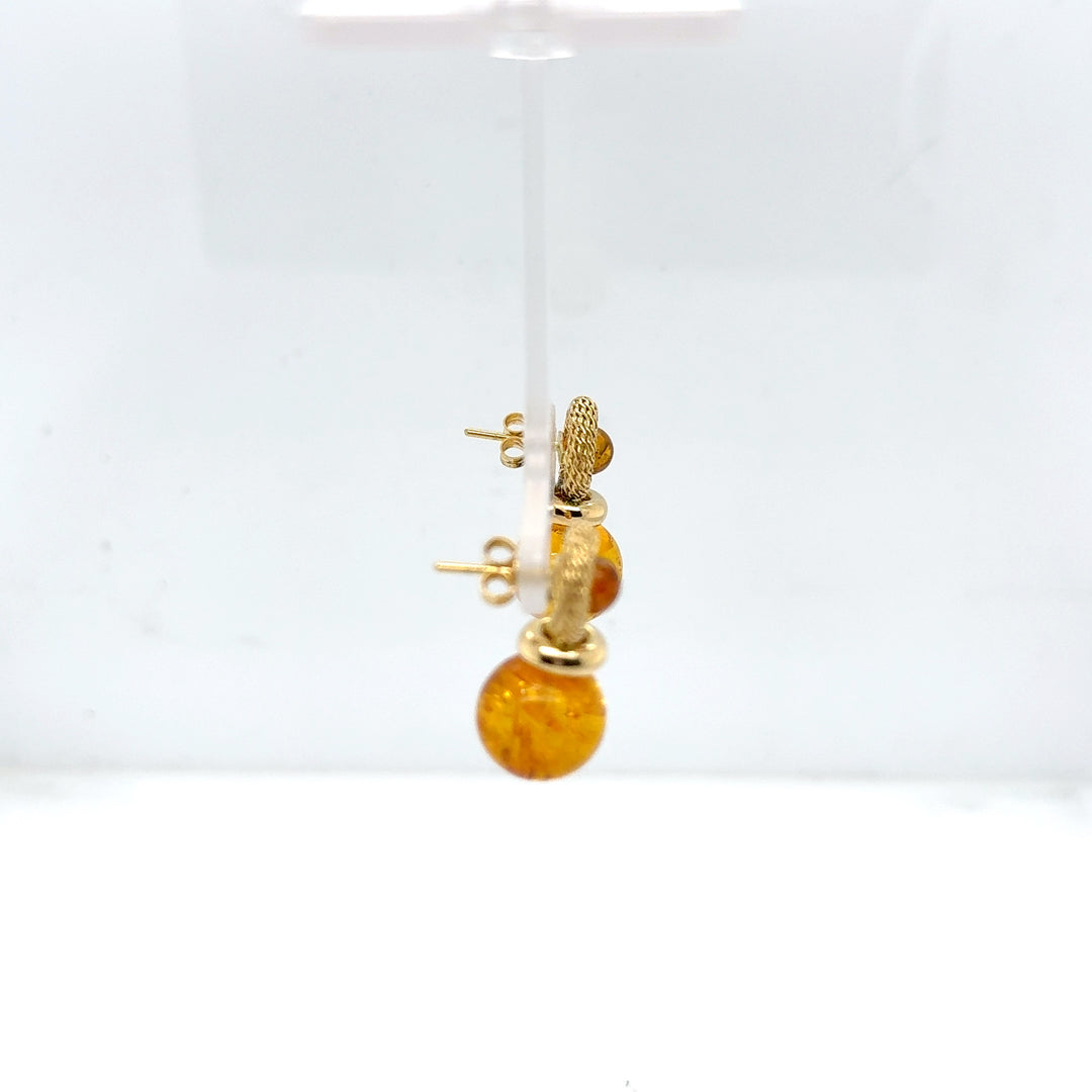 18K Yellow Gold Amber Drop Earrings