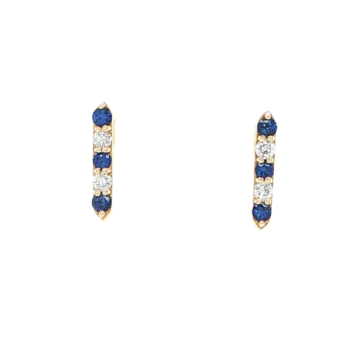 14K Yellow Gold Sapphire Diamond Bar Earrings