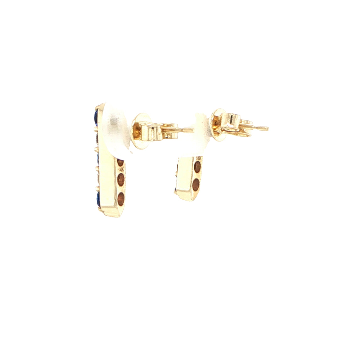 14K Yellow Gold Sapphire Diamond Bar Earrings