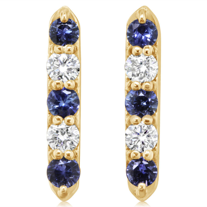 14K Yellow Gold Sapphire Diamond Bar Earrings