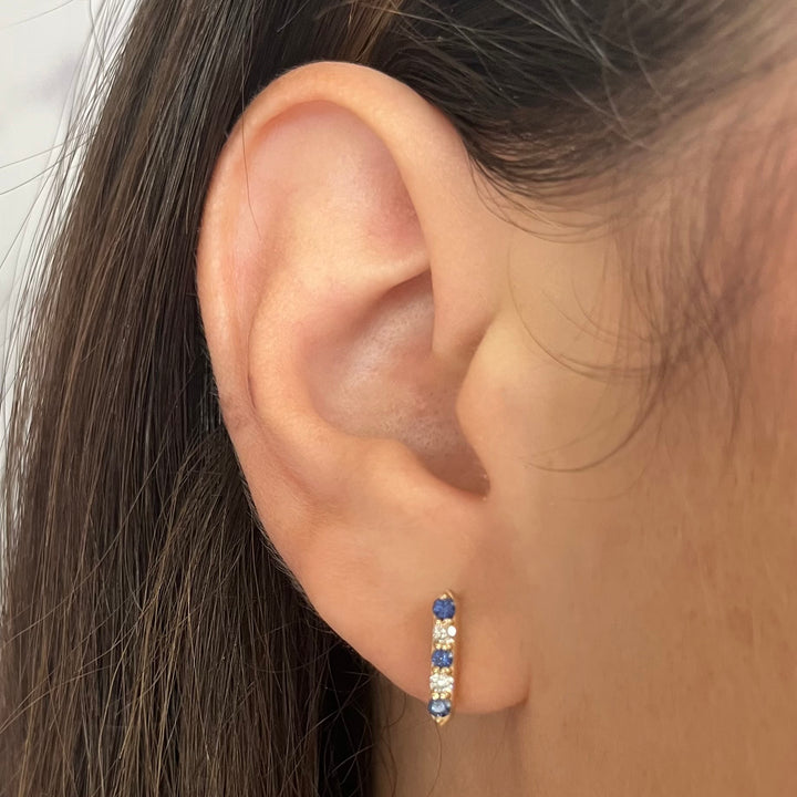 14K Yellow Gold Sapphire Diamond Bar Earrings