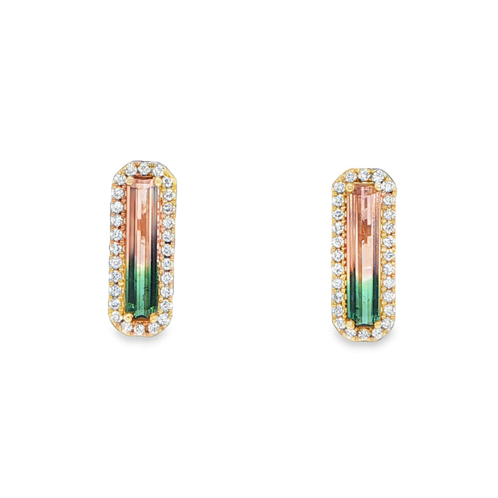 14K Yellow Gold Bi-Color Tourmaline Diamond Earrings