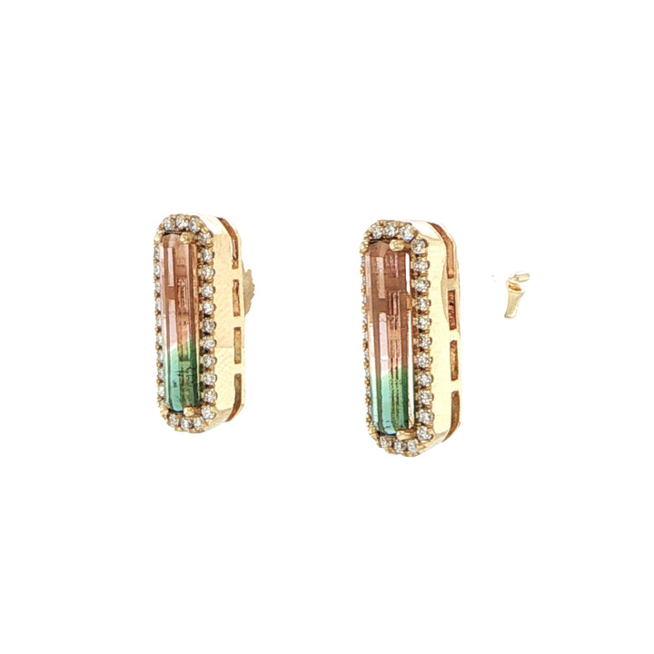 14K Yellow Gold Bi-Color Tourmaline Diamond Earrings