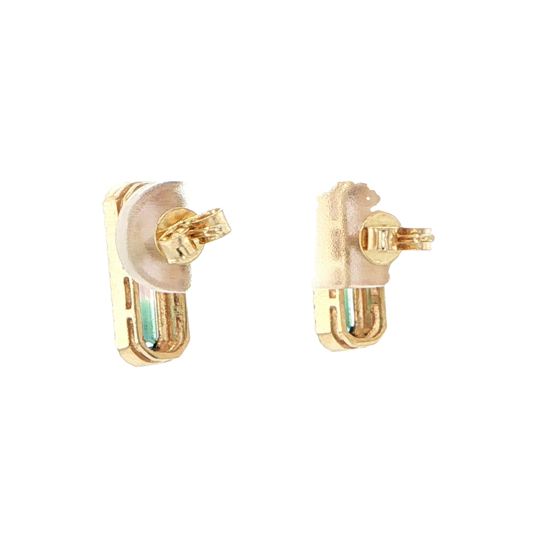 14K Yellow Gold Bi-Color Tourmaline Diamond Earrings