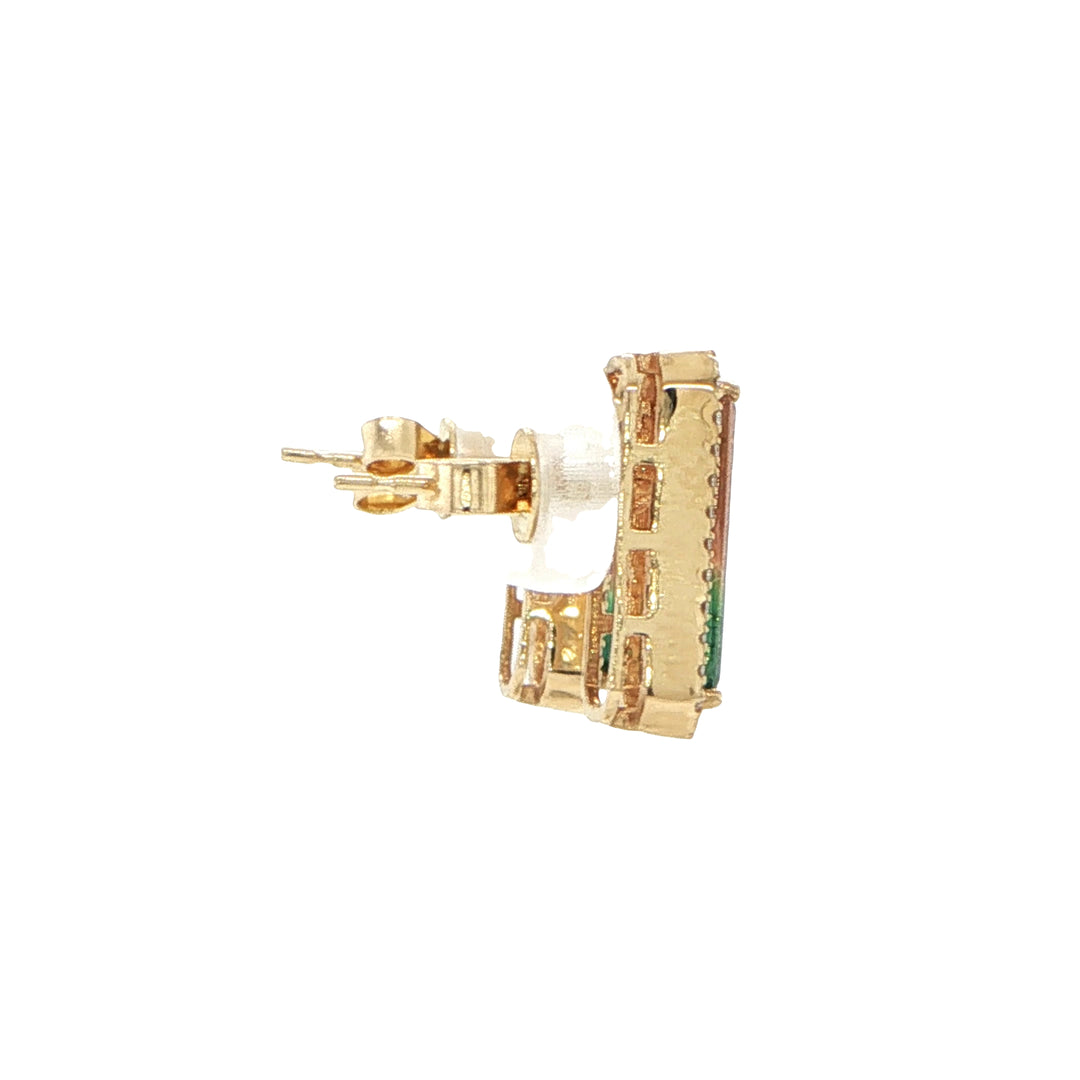 14K Yellow Gold Bi-Color Tourmaline Diamond Earrings