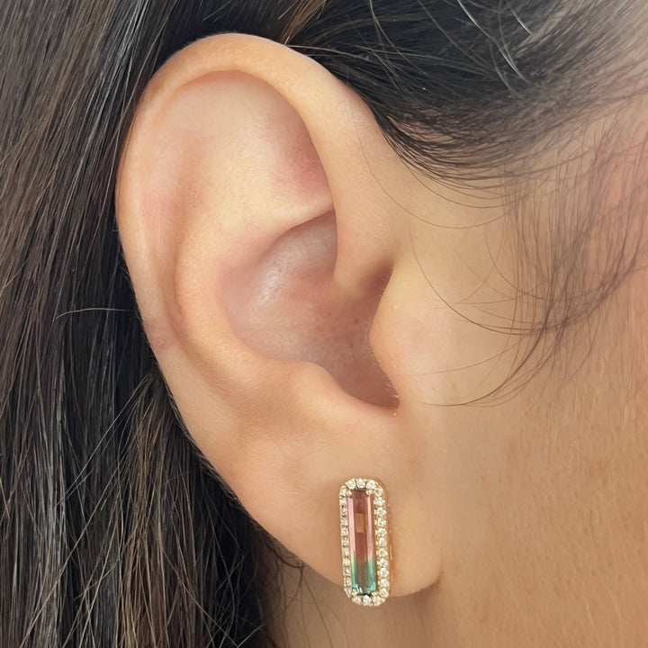 14K Yellow Gold Bi-Color Tourmaline Diamond Earrings
