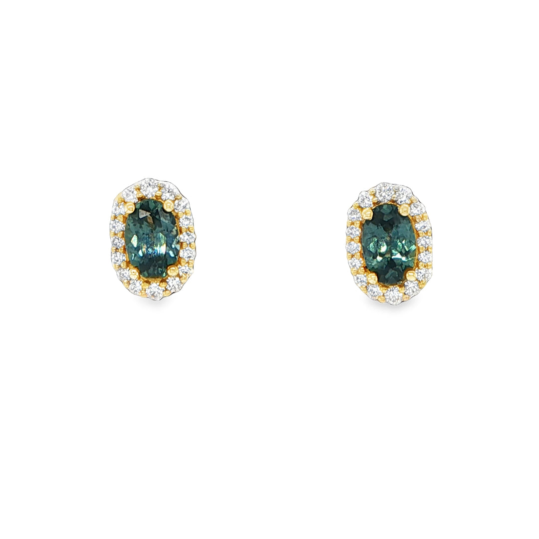14K Yellow Gold Montana Sapphire Diamond Stud Earrings