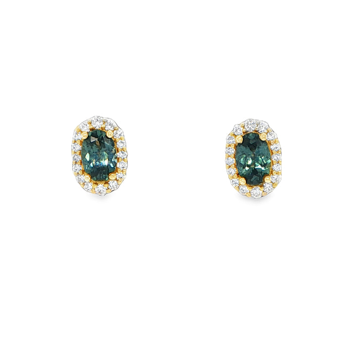 14K Yellow Gold Montana Sapphire Diamond Stud Earrings