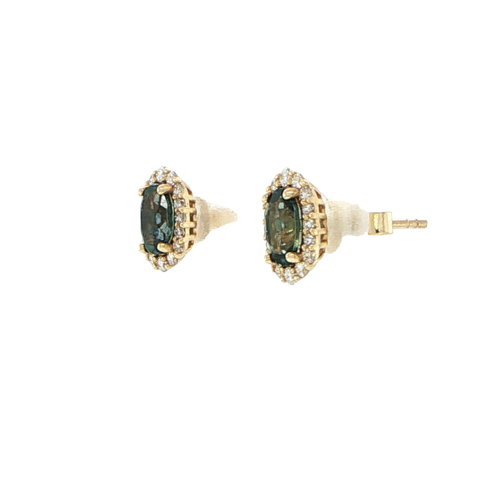 14K Yellow Gold Montana Sapphire Diamond Stud Earrings
