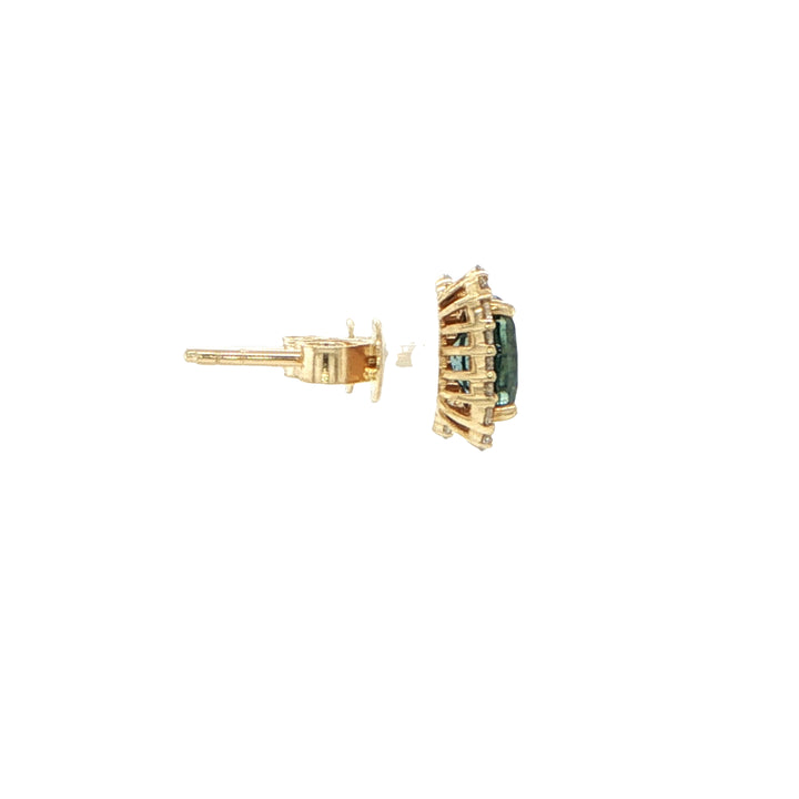 14K Yellow Gold Montana Sapphire Diamond Stud Earrings