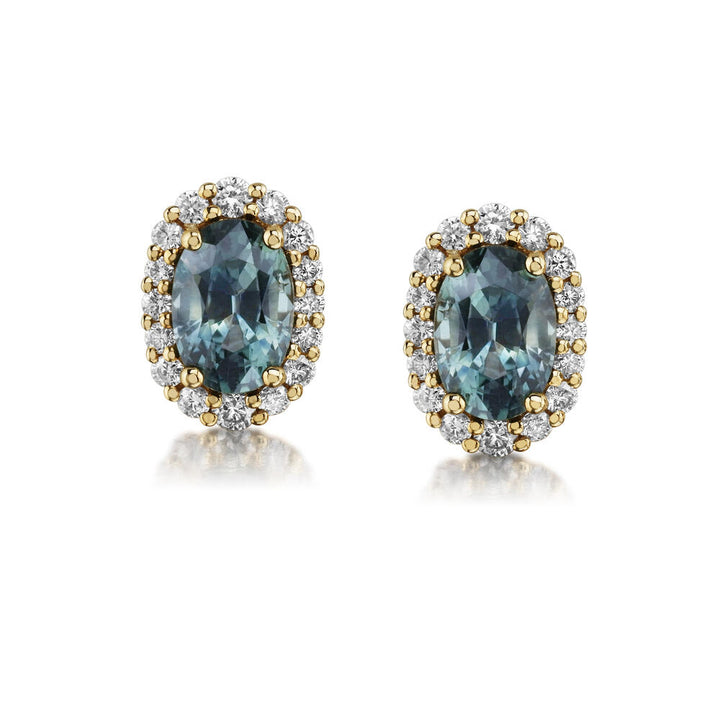 14K Yellow Gold Montana Sapphire Diamond Stud Earrings