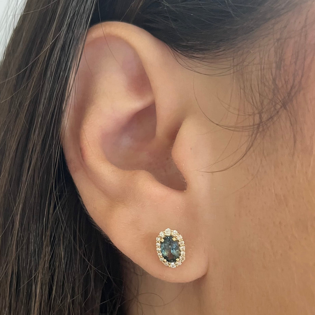 14K Yellow Gold Montana Sapphire Diamond Stud Earrings