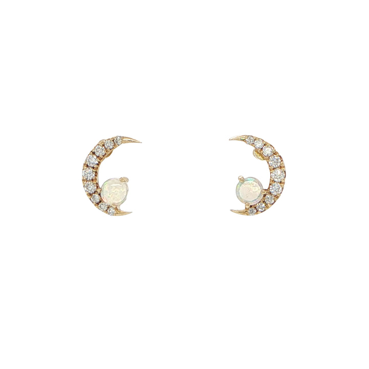 14K Yellow Gold Moon Opal Diamond Stud Earrings