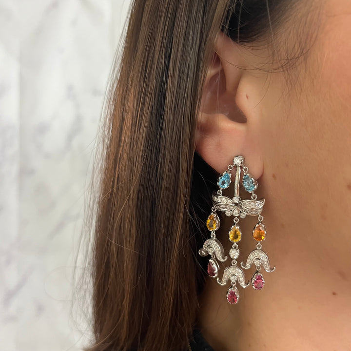 18K White Gold Chandelier Earrings