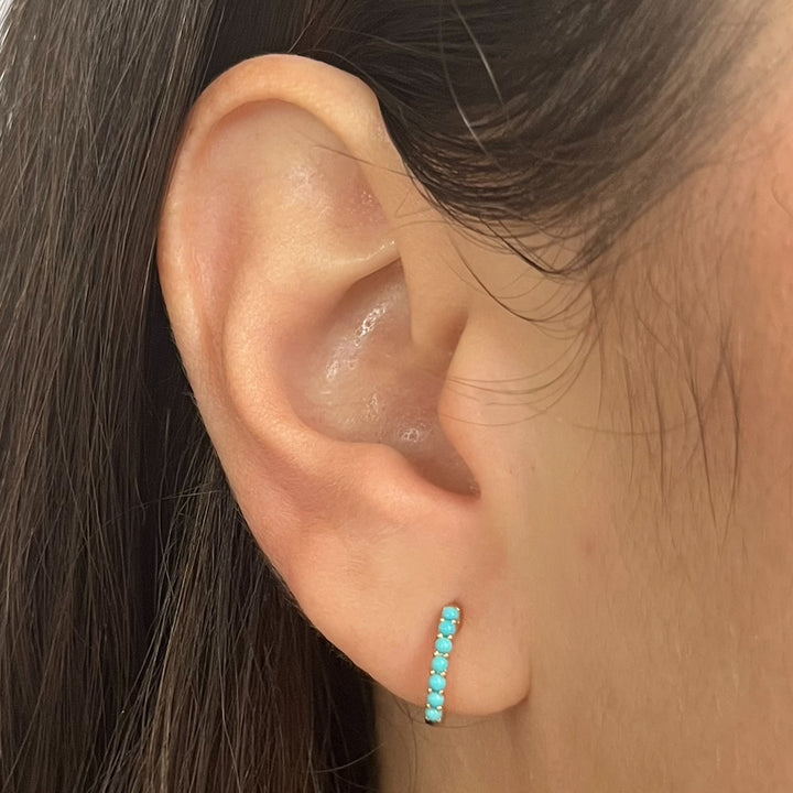 Majolie 14K Yellow Gold Turquoise Huggie Hoop Earrings