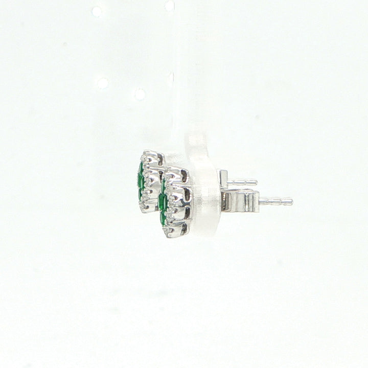 14K White Gold Emerald & Diamond Stud Earrings