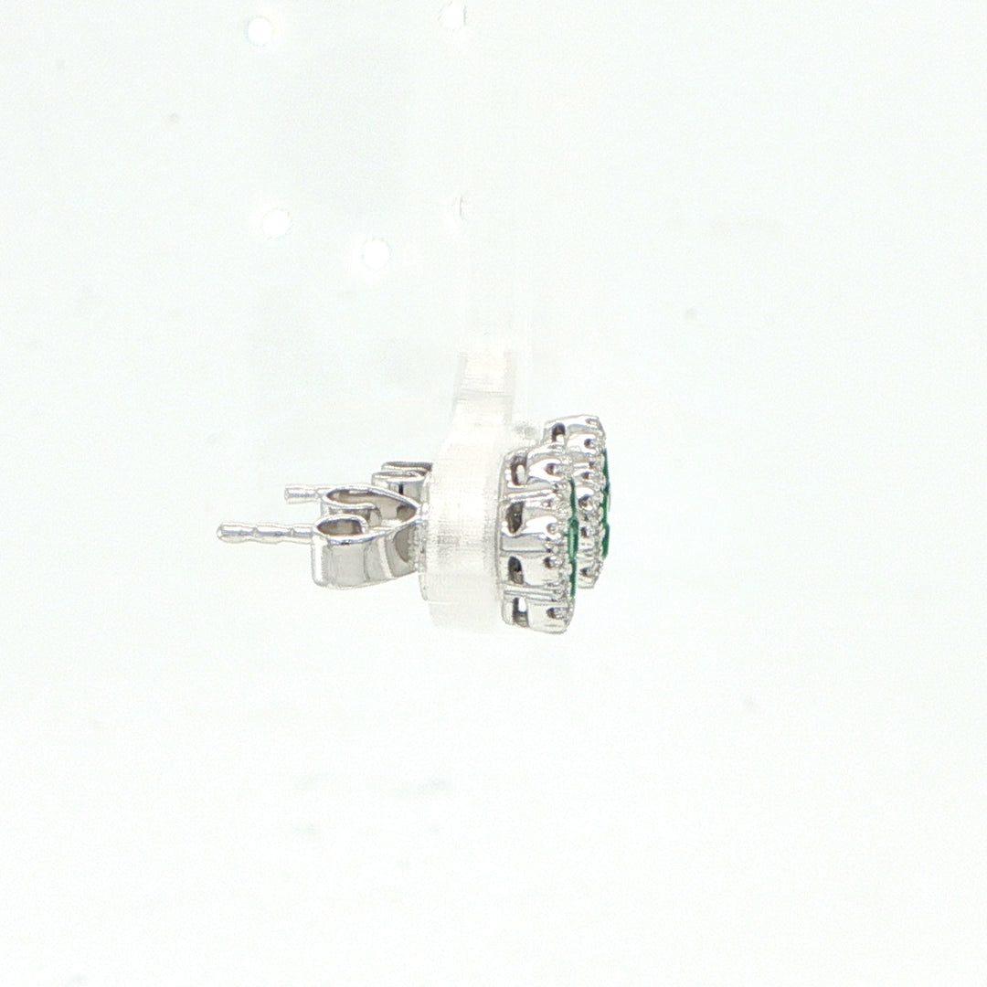 14K White Gold Emerald & Diamond Stud Earrings