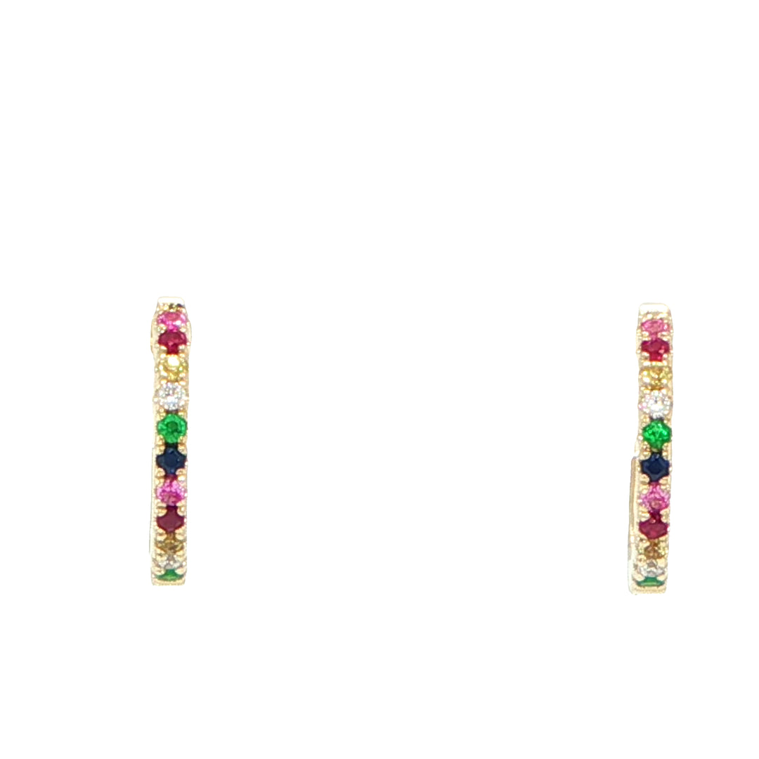 14K Yellow Gold Multicolor Huggie Hoop Earrings