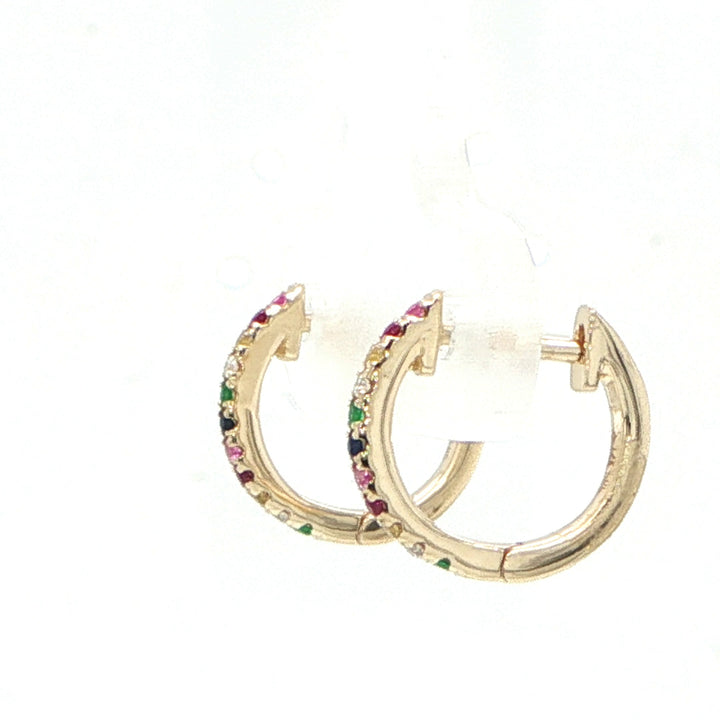 14K Yellow Gold Multicolor Huggie Hoop Earrings