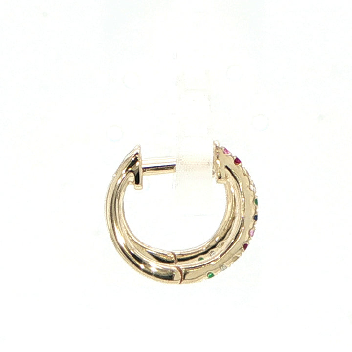 14K Yellow Gold Multicolor Huggie Hoop Earrings