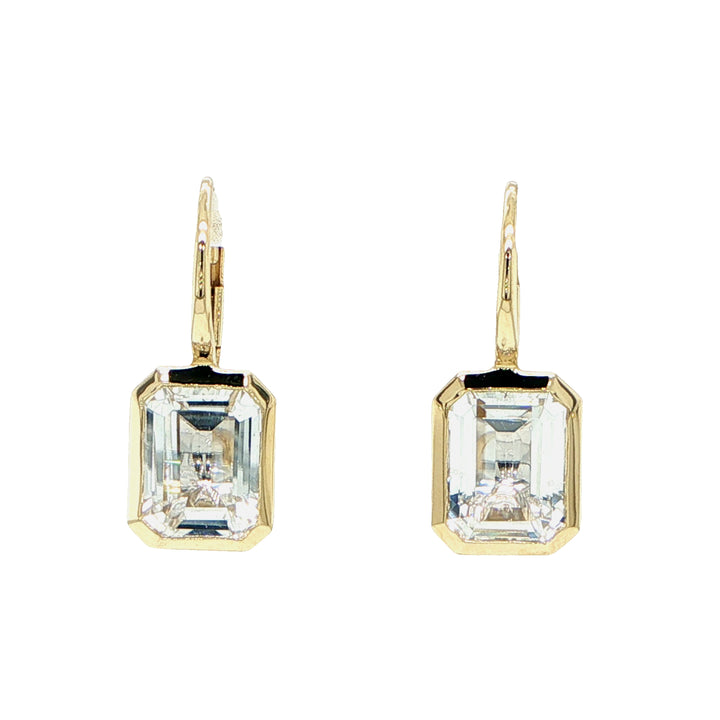 14K Yellow Gold White Topaz Leverback Earrings