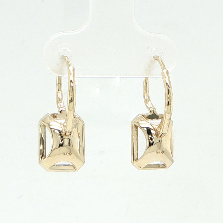 14K Yellow Gold White Topaz Leverback Earrings
