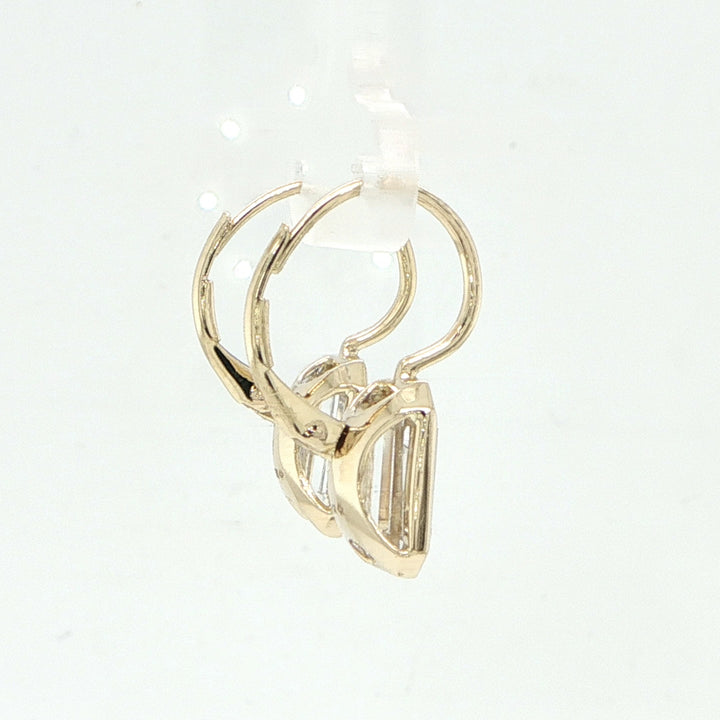 14K Yellow Gold White Topaz Leverback Earrings