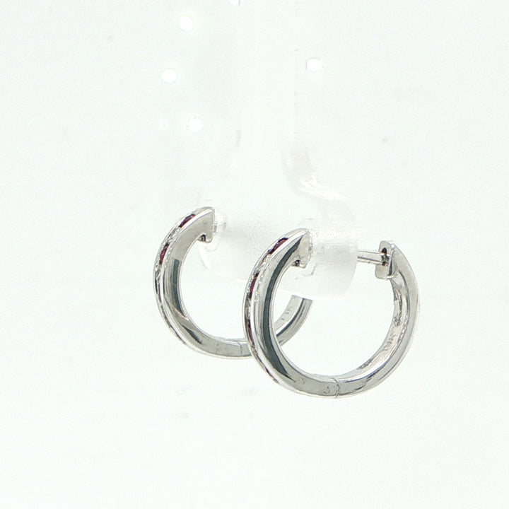 14K White Gold Ruby & Diamond Huggie Earrings
