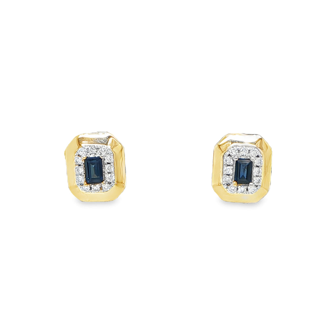 14K Yellow Gold Sapphire & Diamond Stud Earring
