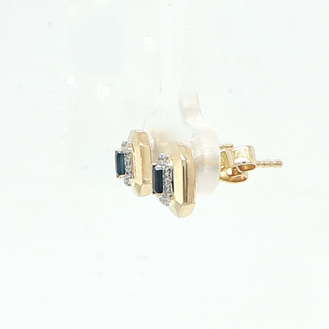 14K Yellow Gold Sapphire & Diamond Stud Earring