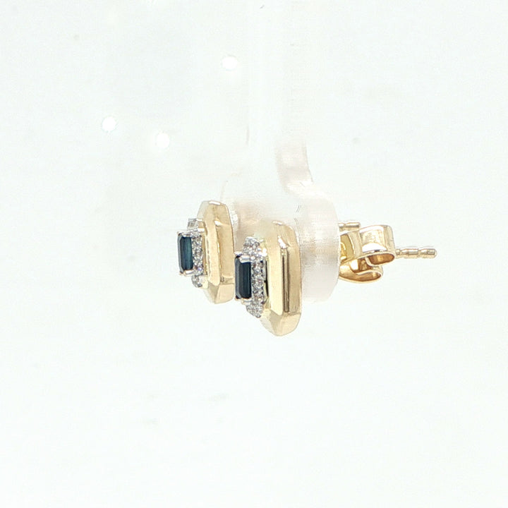 14K Yellow Gold Sapphire & Diamond Stud Earring