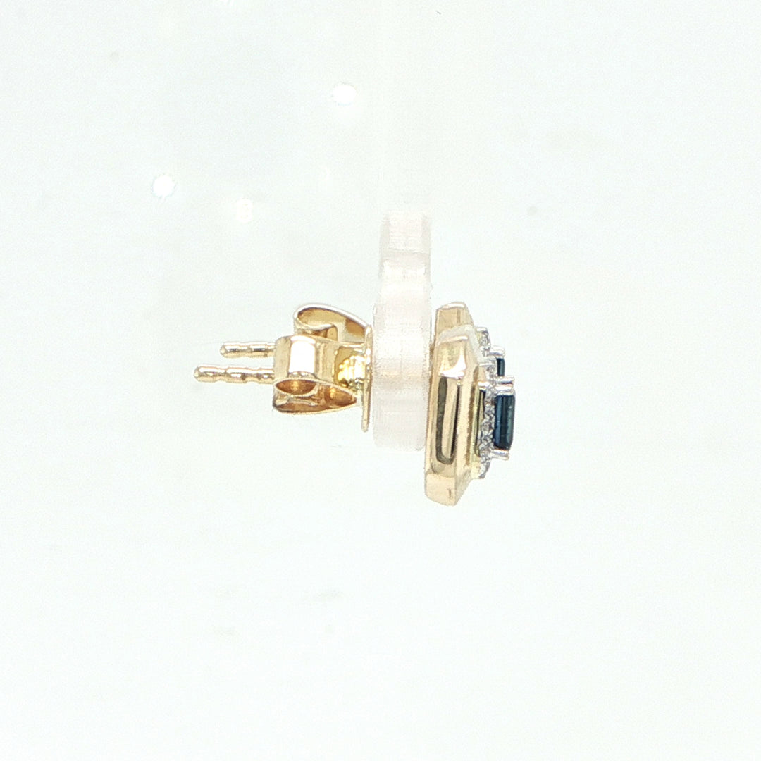 14K Yellow Gold Sapphire & Diamond Stud Earring