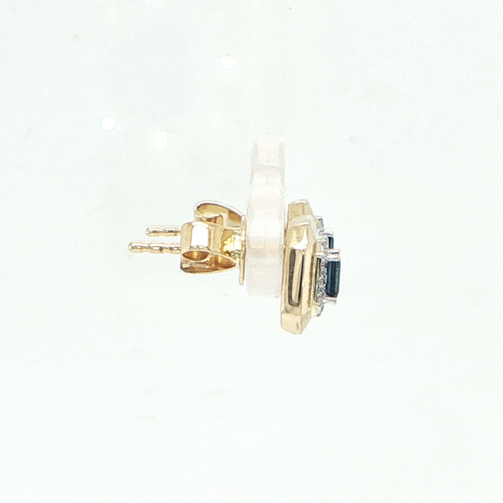 14K Yellow Gold Sapphire & Diamond Stud Earring